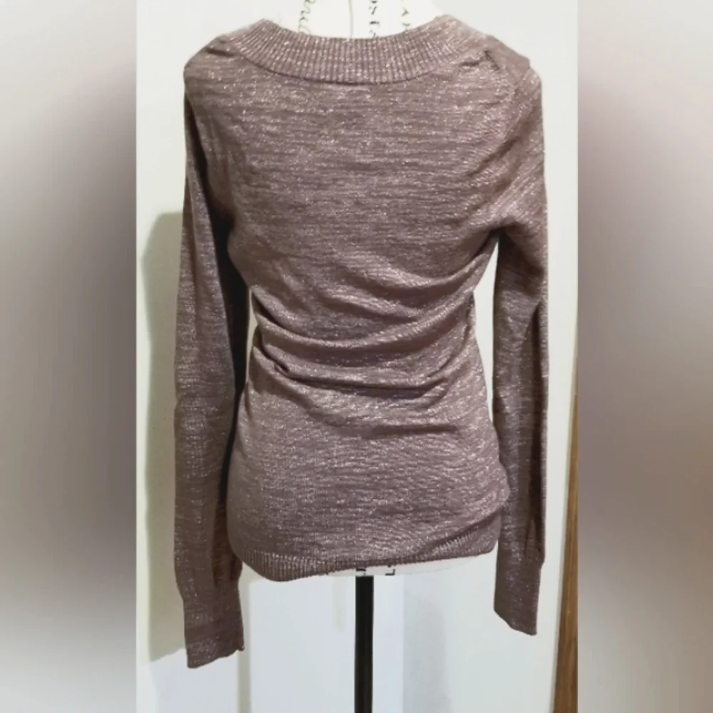 Express Pink Mauve Shimmer Vneck Longsleeve Banded Blouse Medium